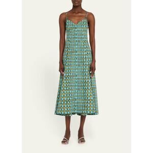 Christopher John Rogers Wiggle Dot V-neck Midi Dress in Agave 10